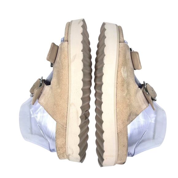 Schutz Light Tan Suede Double Buckle Flat Slip On Contoured Foodbed Sandals - Picture 5 of 9